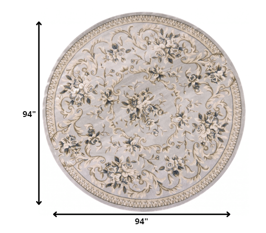 8' Light Grey Floral Round Indoor Area Rug-1