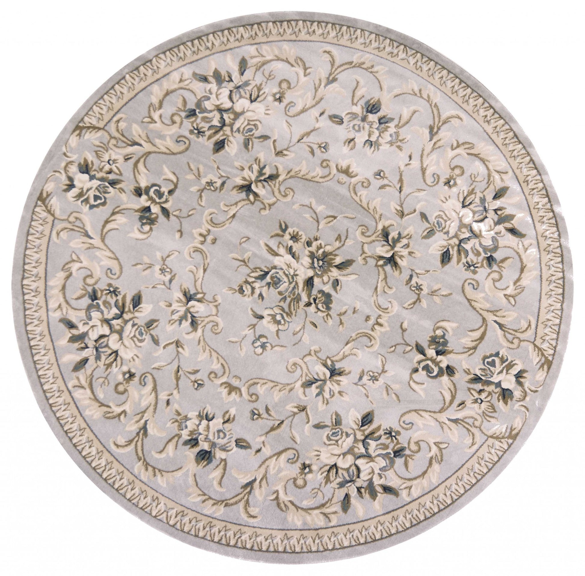 8' Light Grey Floral Round Indoor Area Rug-2