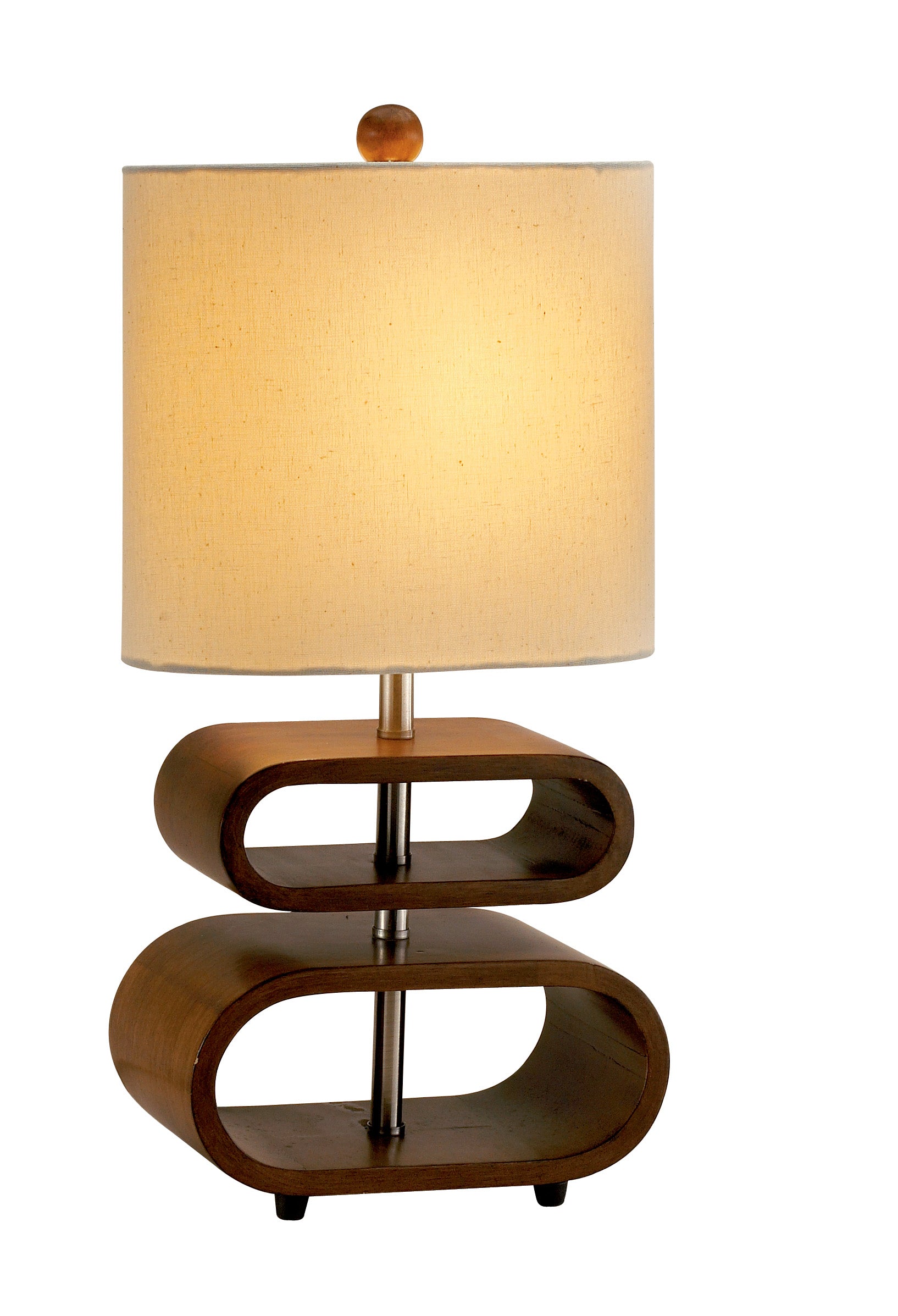 Walnut Wood Finish Stacked Bentwood Ovals with Natural Fabric Oval Shade Table Lamp-0