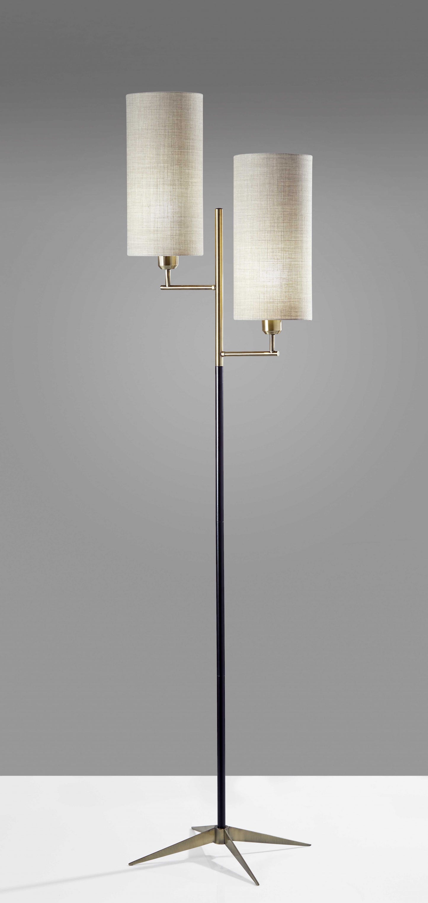 70" Brass Two Light Novelty Floor Lamp With White Drum Shade-0