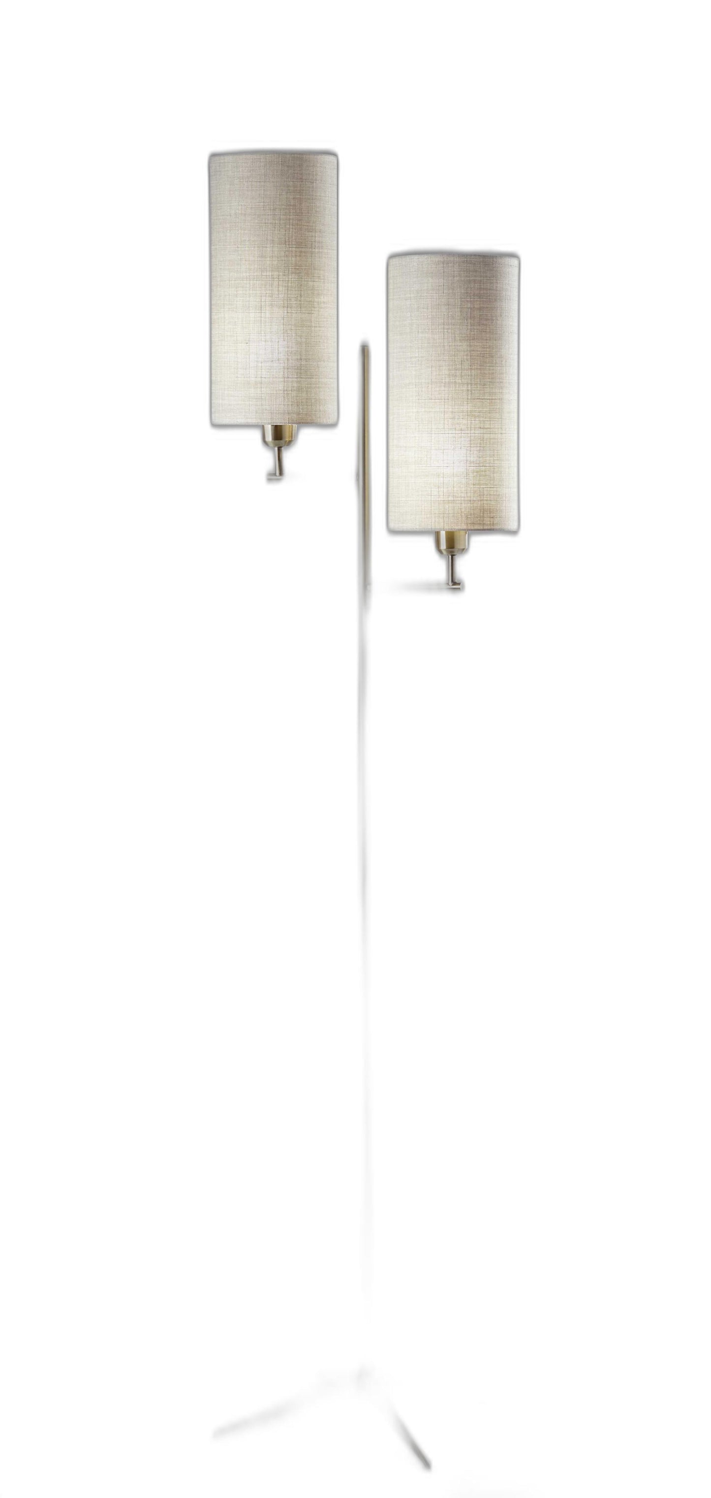 70" Brass Two Light Novelty Floor Lamp With White Drum Shade-2