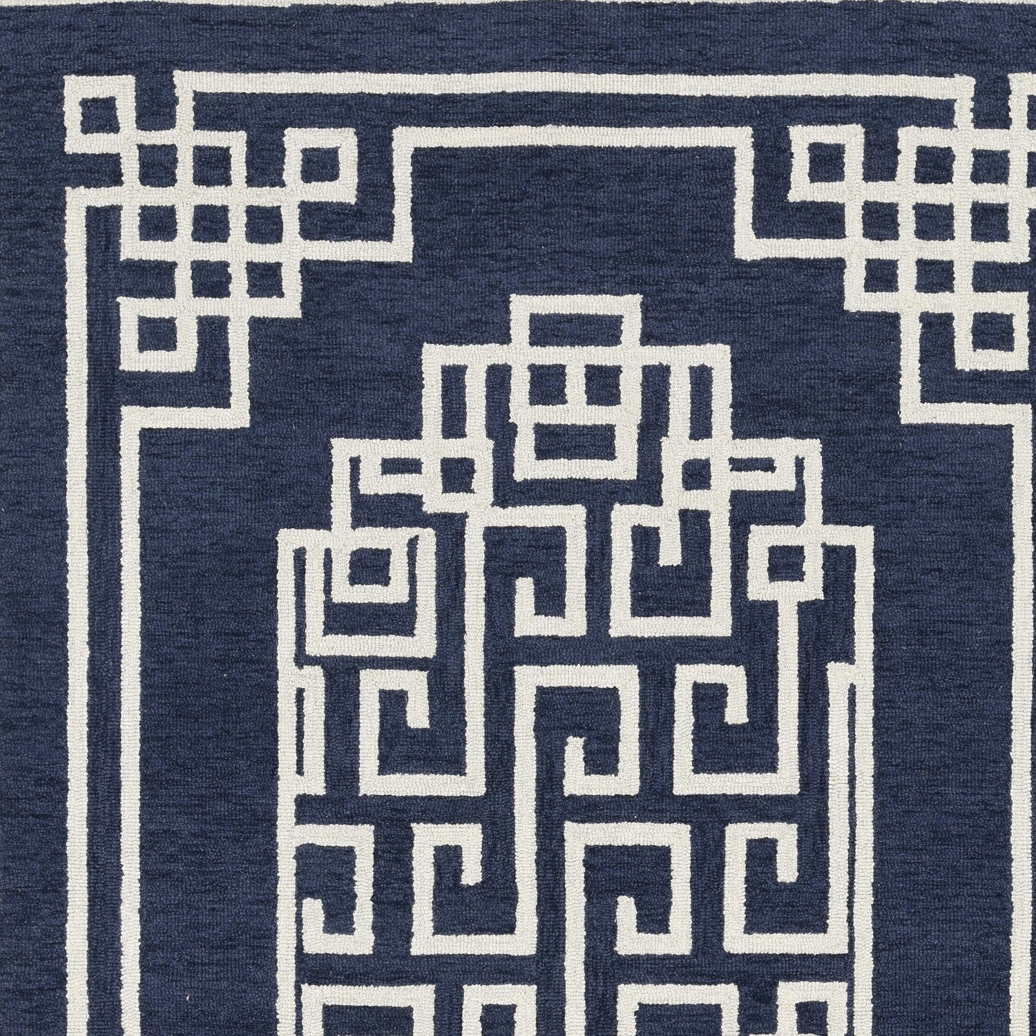 3'x5' Navy Blue Ivory Hand Tufted Greek Key Medallion Indoor Area Rug-0