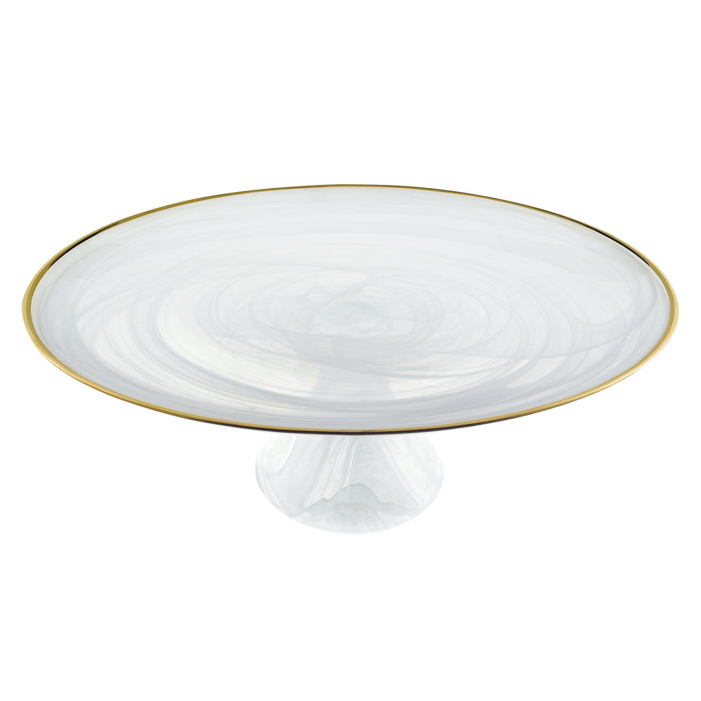 Handcrafted Optical Glass and White Gold Footed Cakestand With Gold Rim-0