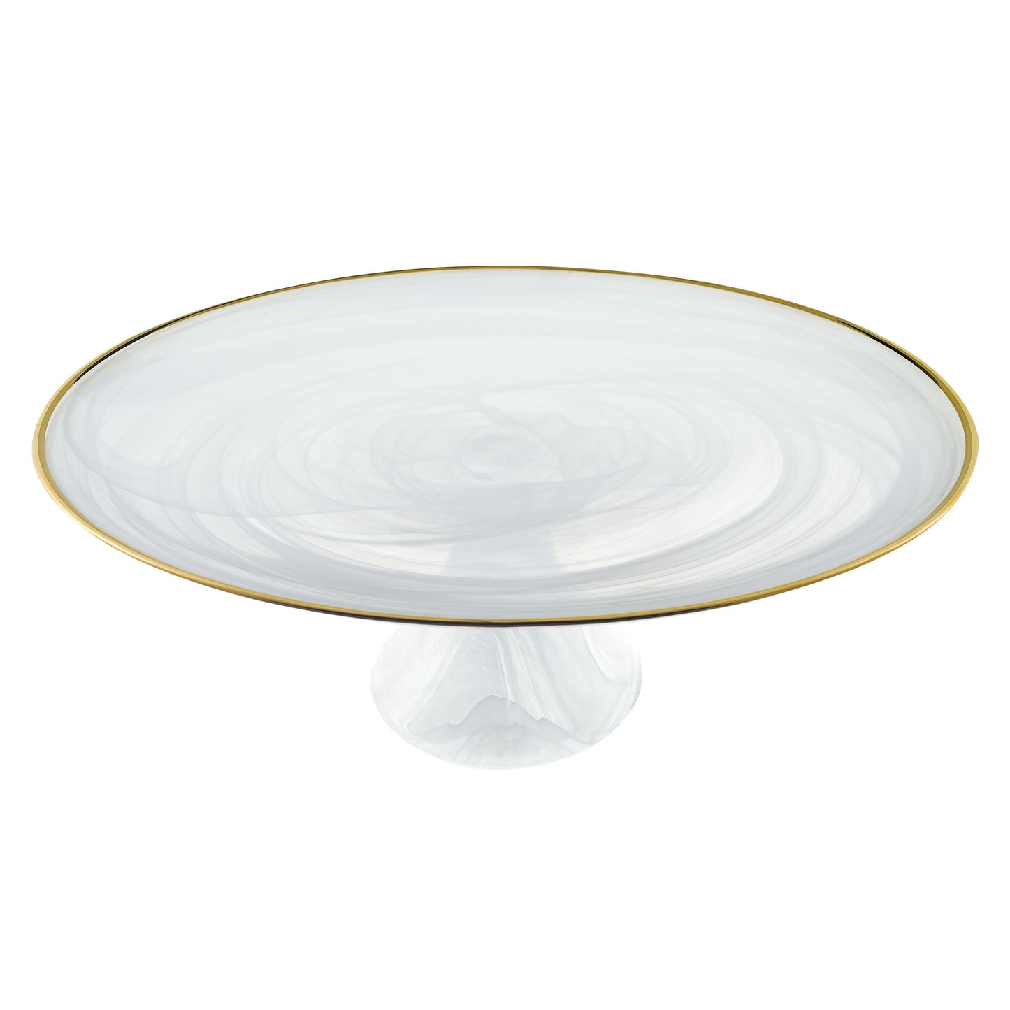 Handcrafted Optical Glass and White Gold Footed Cakestand With Gold Rim-2