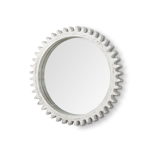 35.5" Round Whitewashed Wood Frame Wall Mirror-0