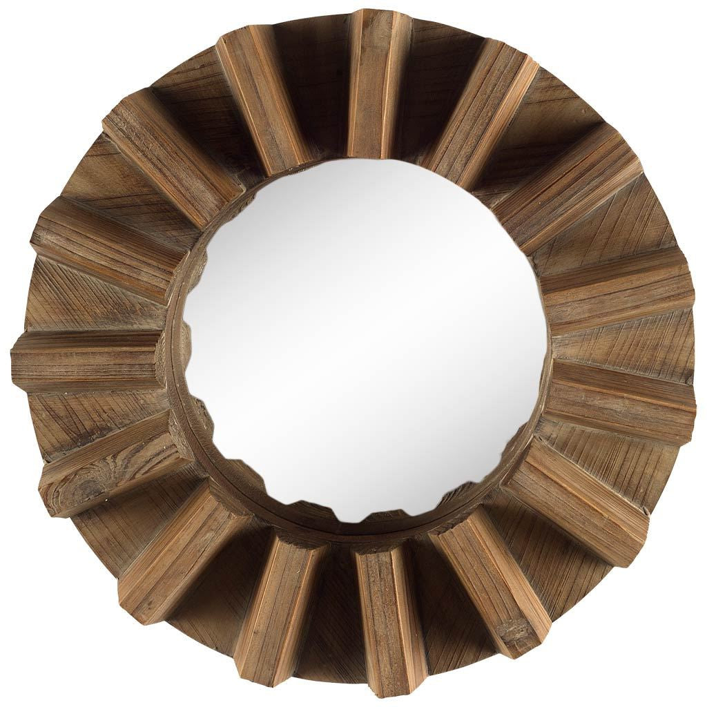 Sprocket 17" Round Walnut Finish Frame Wall Mirror-2