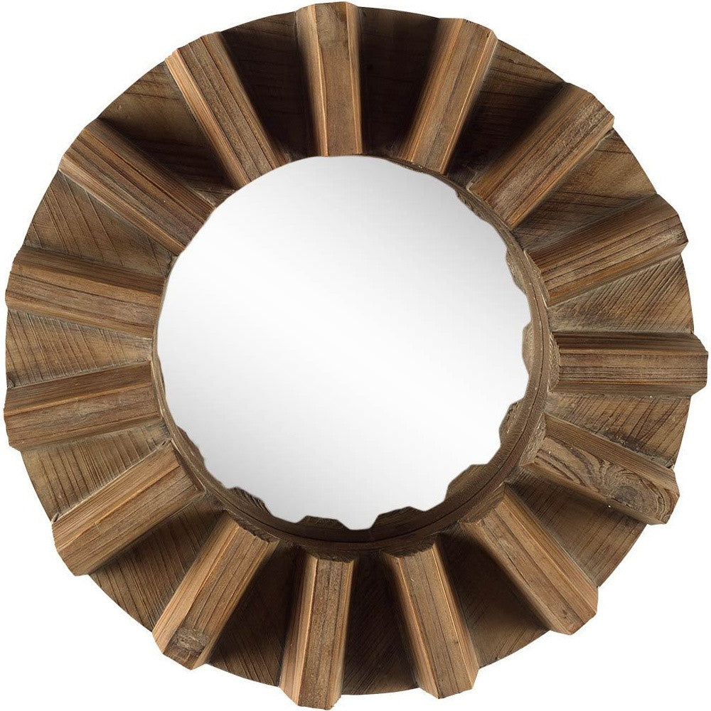 Sprocket 17" Round Walnut Finish Frame Wall Mirror-3