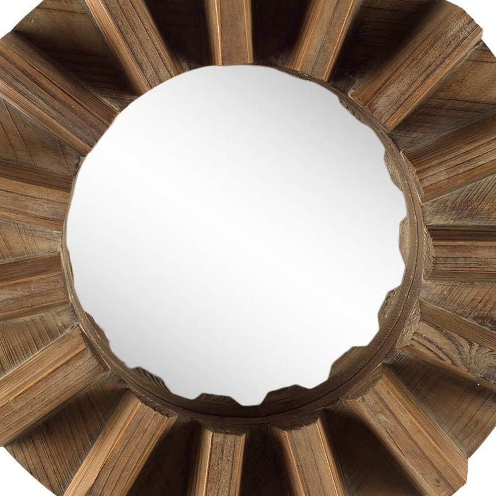 Sprocket 17" Round Walnut Finish Frame Wall Mirror-4