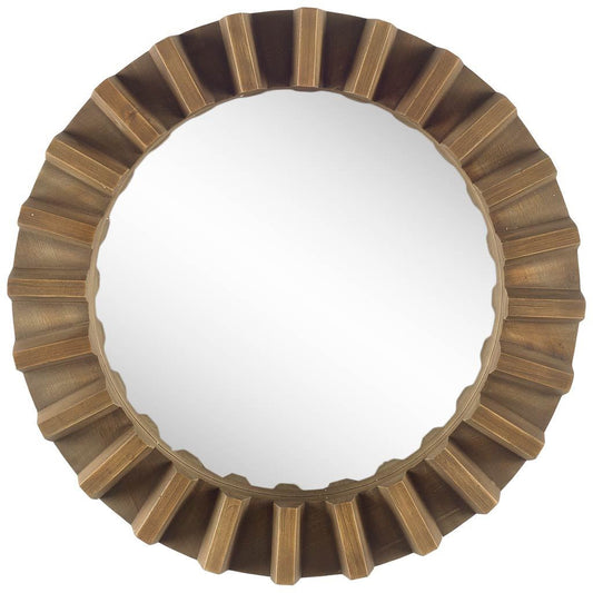 26" Round Brown Wood Frame Wall Mirror-0