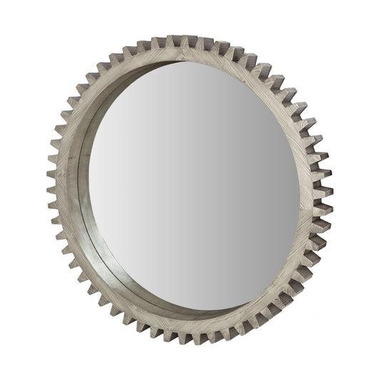 44" Round Silver Wood Frame Wall Mirror-0