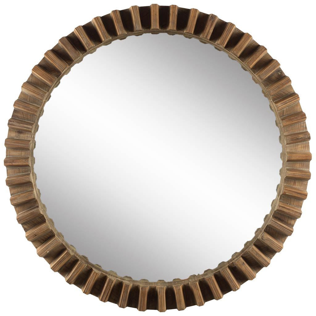 44" Round Brown Wood Frame Wall Mirror-0