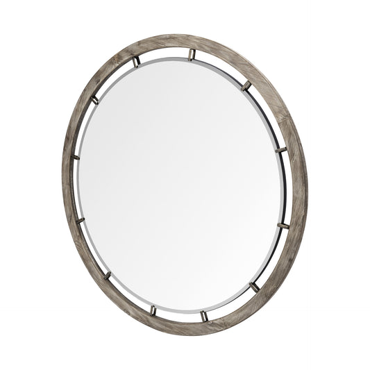 46" Round Brown Wood Frame Wall Mirror-0