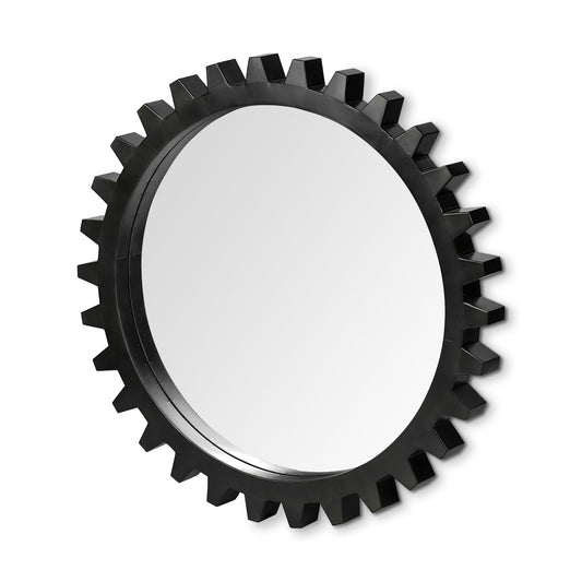 37" Round Black Metal Frame Wall Mirror-0