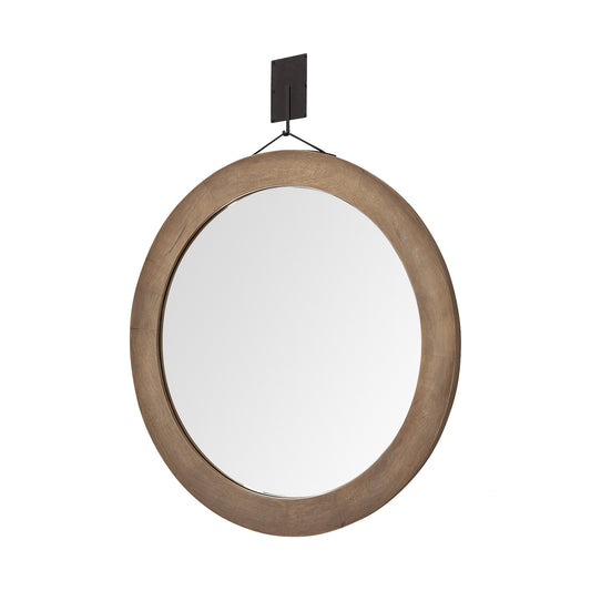 43.5" Round Brown Wood Frame Wall Mirror-0