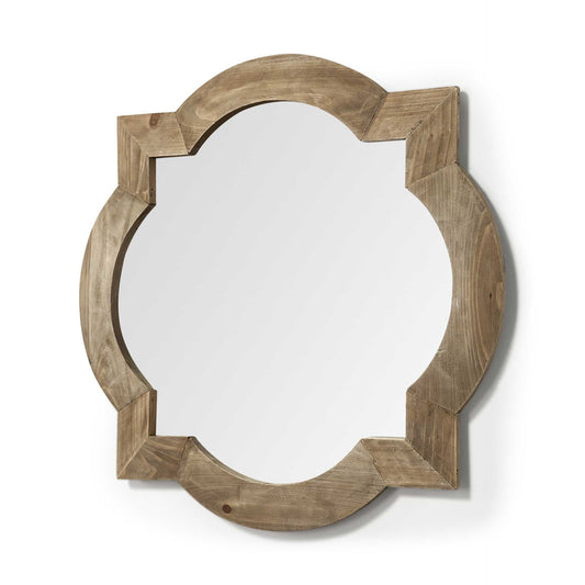 23" Round-Square Brown Wood Frame Wall Mirror-0