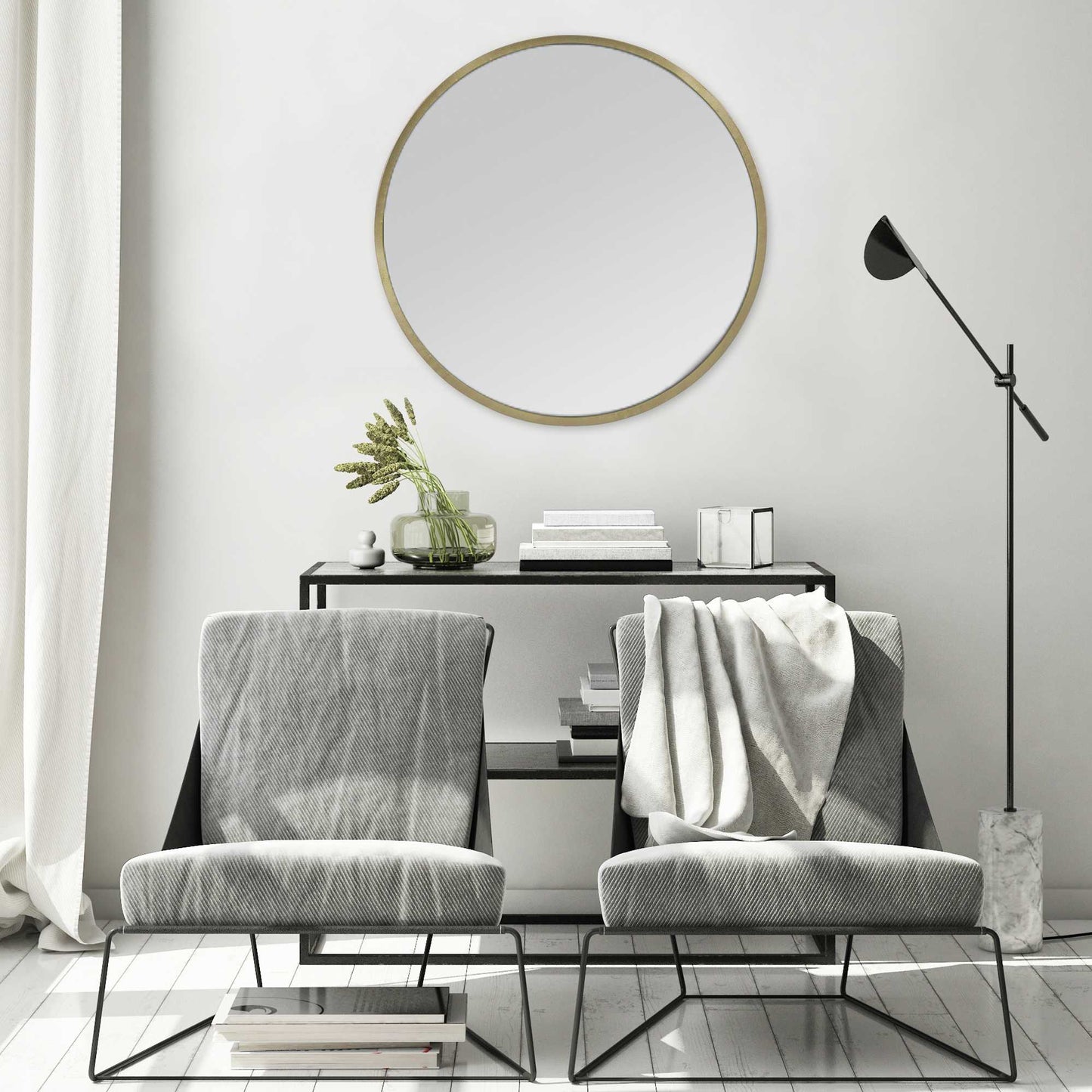 Round Wall Mirror with Matte Gold Finish-1