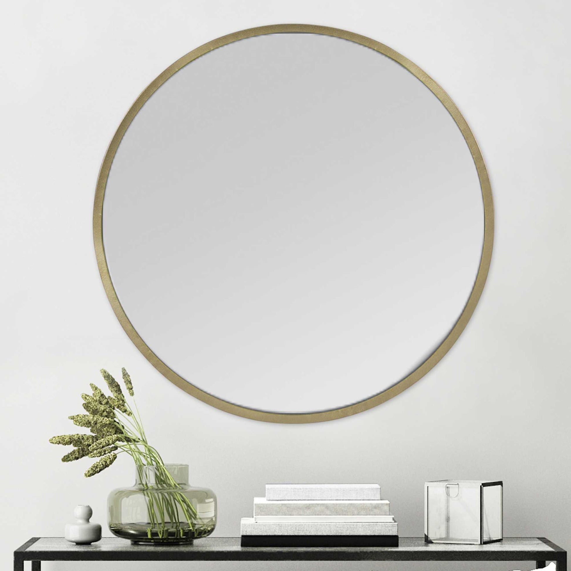 Round Wall Mirror with Matte Gold Finish-3