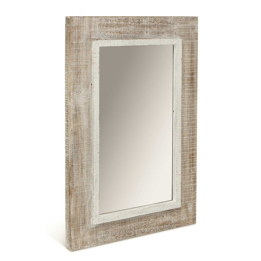 Rectangular Rustic White Wash Finish Wall Mirror-0