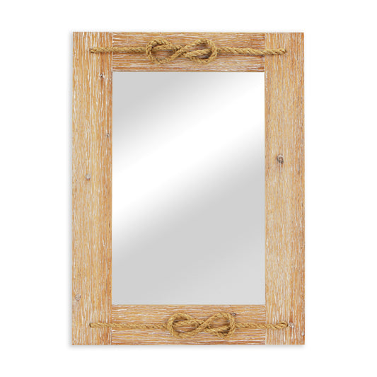 Brown Wood Finished Frame with Nautical Rope Accent Wall Mirror-0