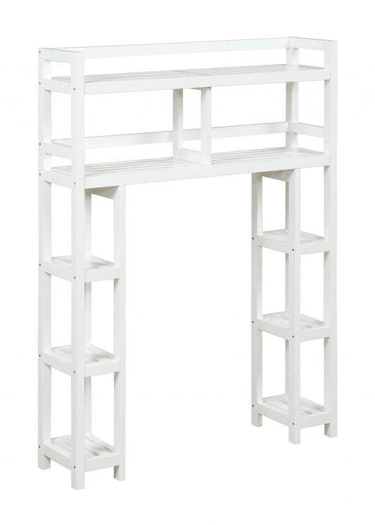 White Finish 2 Tier Solid Wood Over Toilet Organizer-0