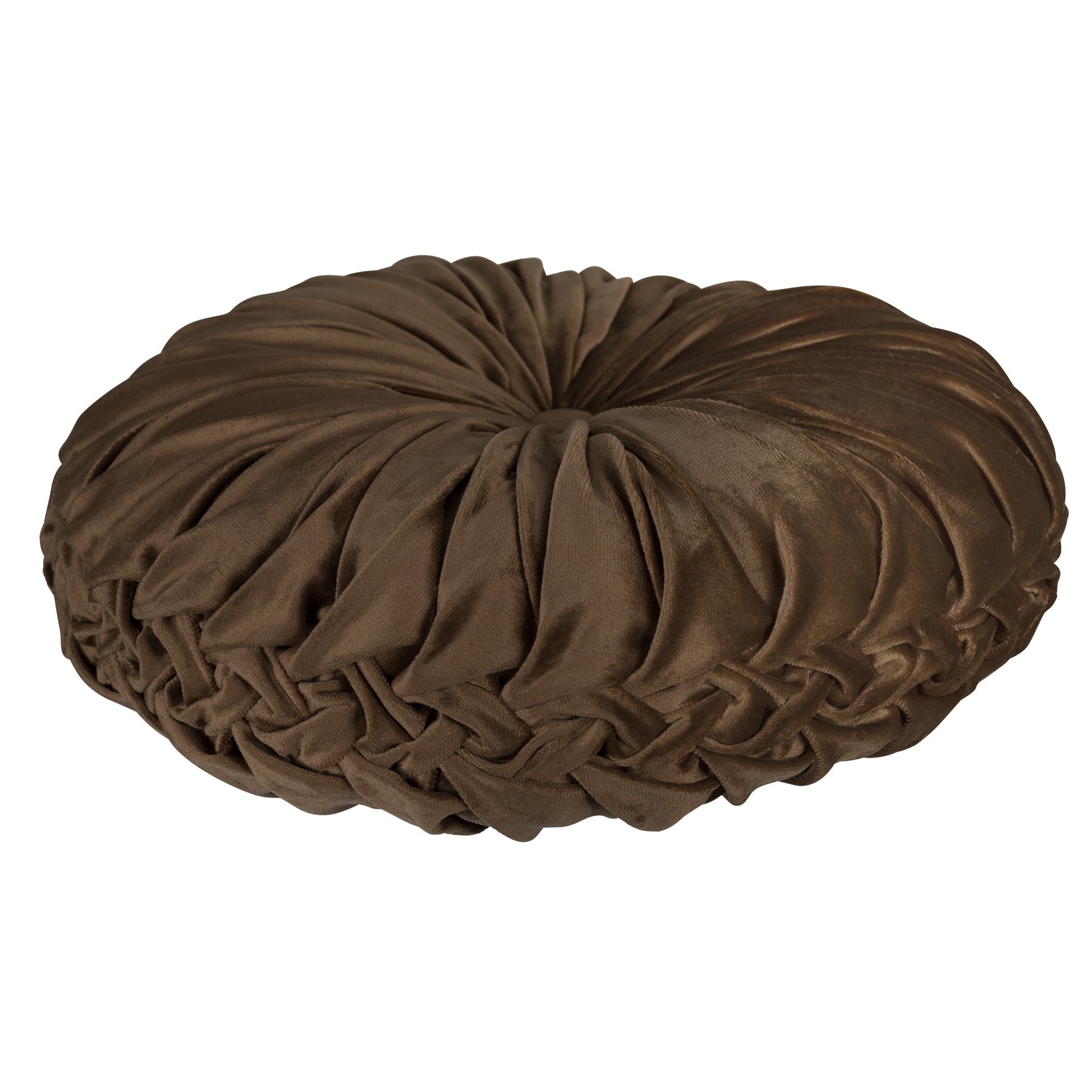 Brown Round Tufted Velvet Pillow-2