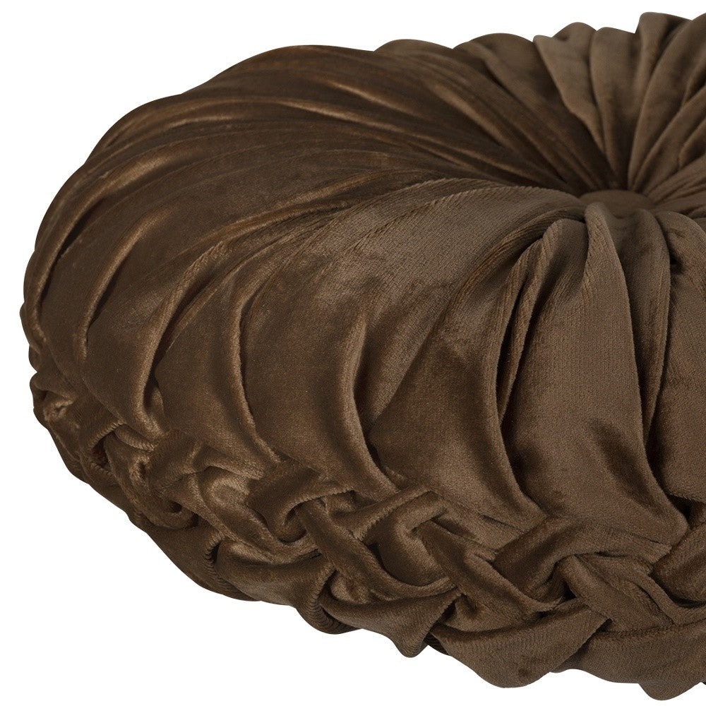 Brown Round Tufted Velvet Pillow-3