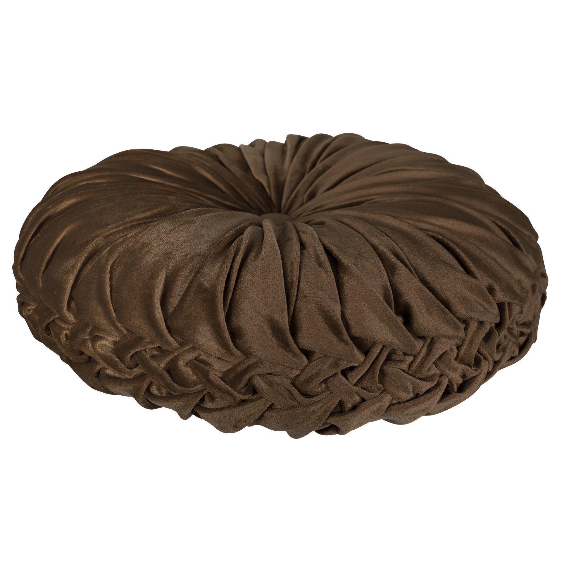 Brown Round Tufted Velvet Pillow-1