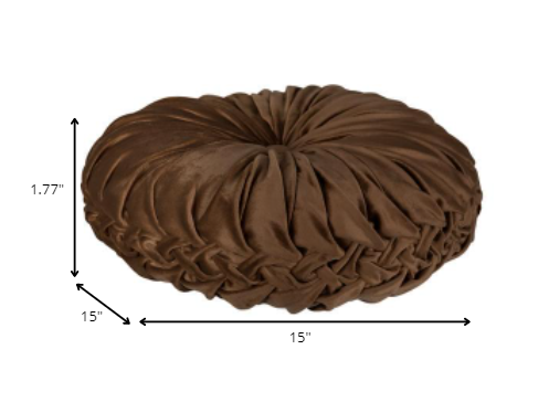 Brown Round Tufted Velvet Pillow-4