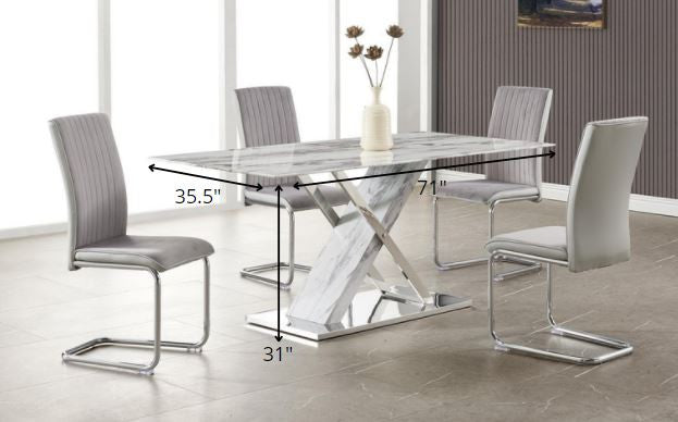 Elegant Marble Glass Top Dining Table with X Base Stainless Steel Accents-3