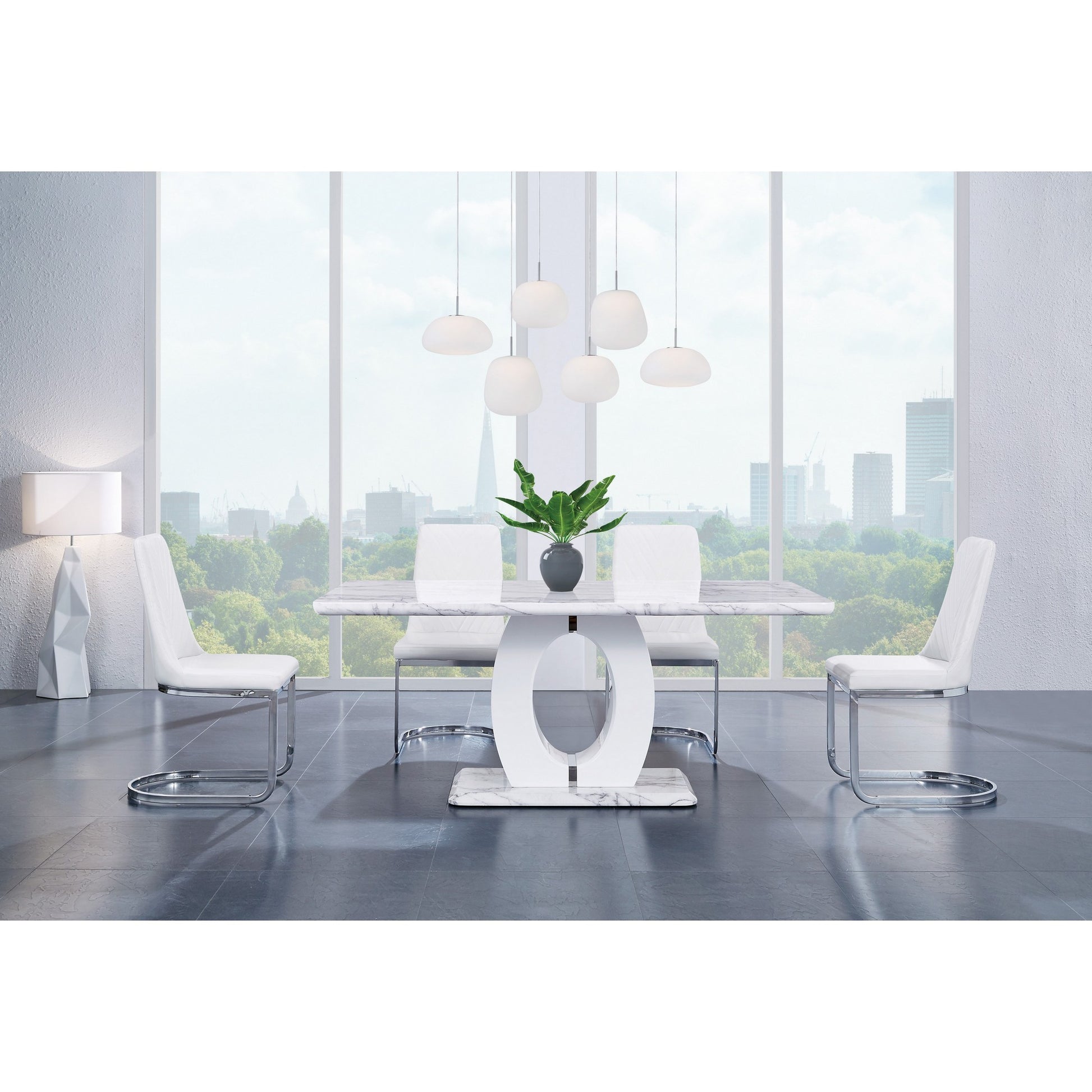 Set of 2 Modern White Dining Chairs with Horse Shoe Style Metal Base-1