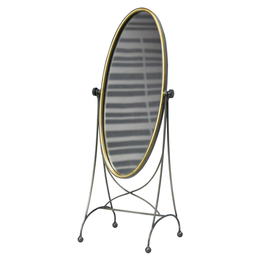 Gray and Gold Oval Vanity Floor Mirror-0