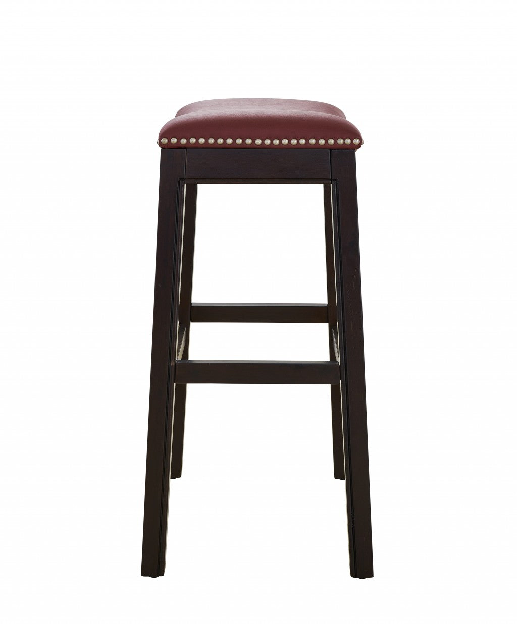 25" Espresso and Red Saddle Style Counter Height Bar Stool-2