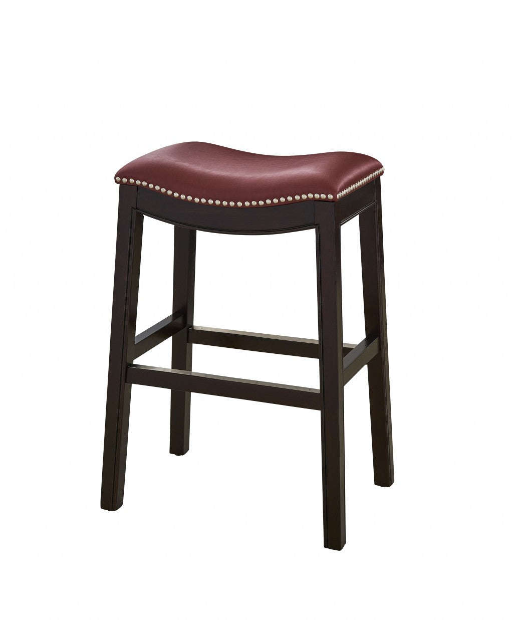 25" Espresso and Red Saddle Style Counter Height Bar Stool-3