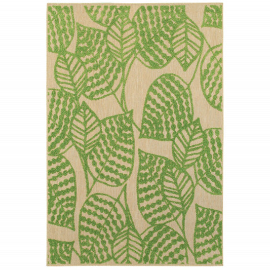 5' x 8' Sand and Lime Green Leaves Indoor Outdoor Area Rug-0