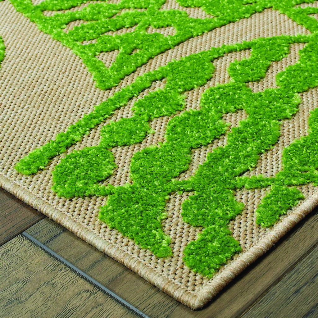 5' x 8' Sand and Lime Green Leaves Indoor Outdoor Area Rug-1