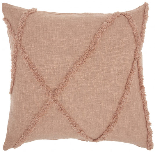 Tea Pink Abstract Shaggy Detail Throw Pillow-0