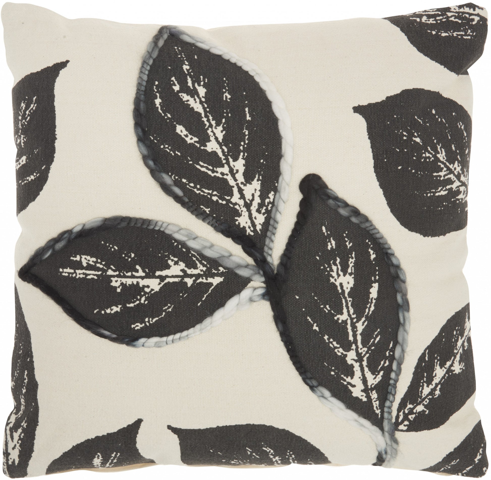 Floral Handcrafted Charcoal Accent Throw Pillow-0