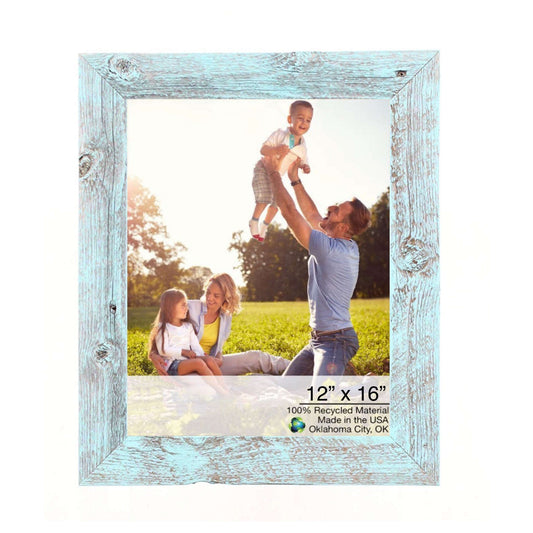 12” x 16” Rustic Farmhouse Light Aqua Blue Wood frame-0