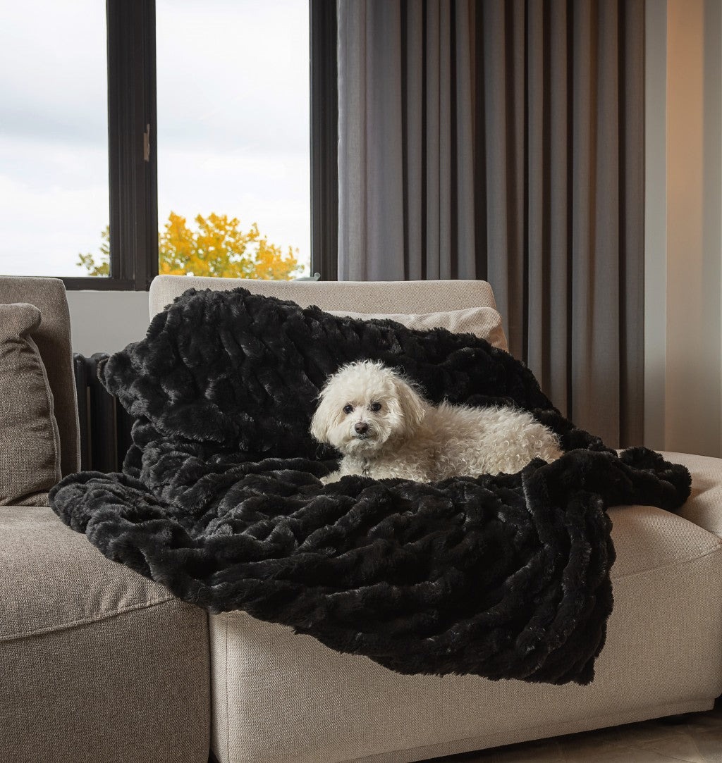 Premier Luxury Black Super Soft Faux Fur Throw Blanket-2