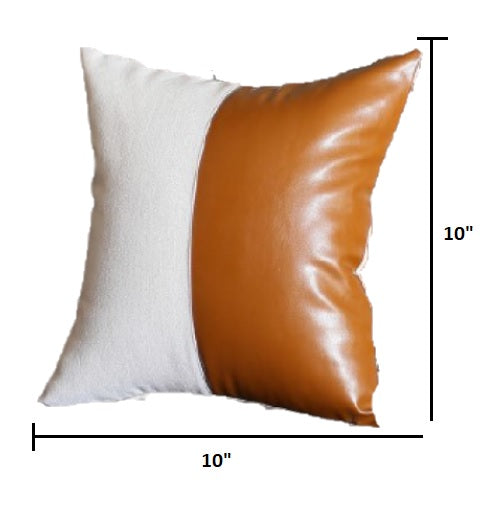 Set of 4 Brown and White Pearl with Faux Leather Lumbar Pillow Covers-2