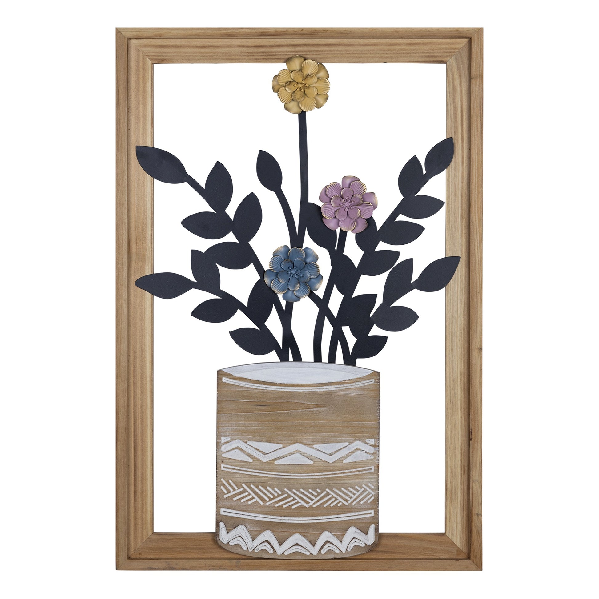 Framed Metal Flower Vase Wall Decor-0