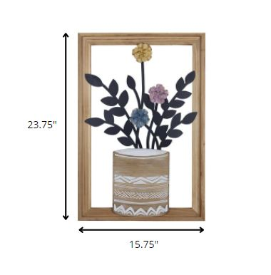 Framed Metal Flower Vase Wall Decor-4