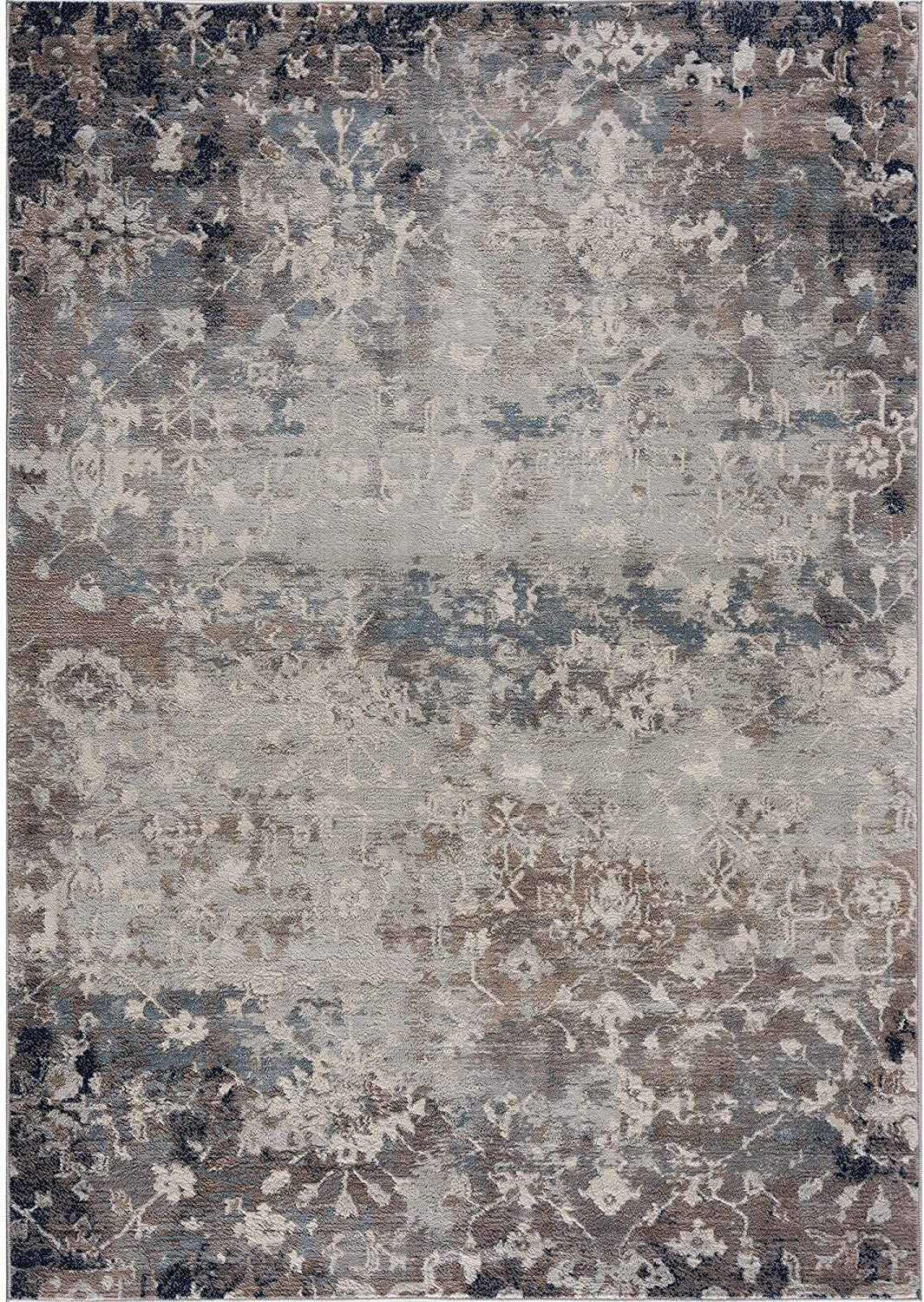 5’ x 8’ Navy and Beige Distressed Vines Area Rug-5