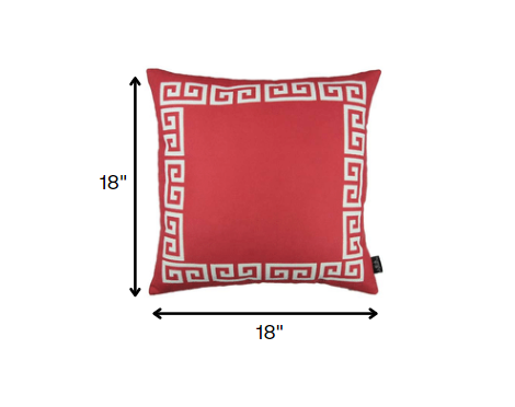 Red and White Greek Key Bordered Throw Pillow-1