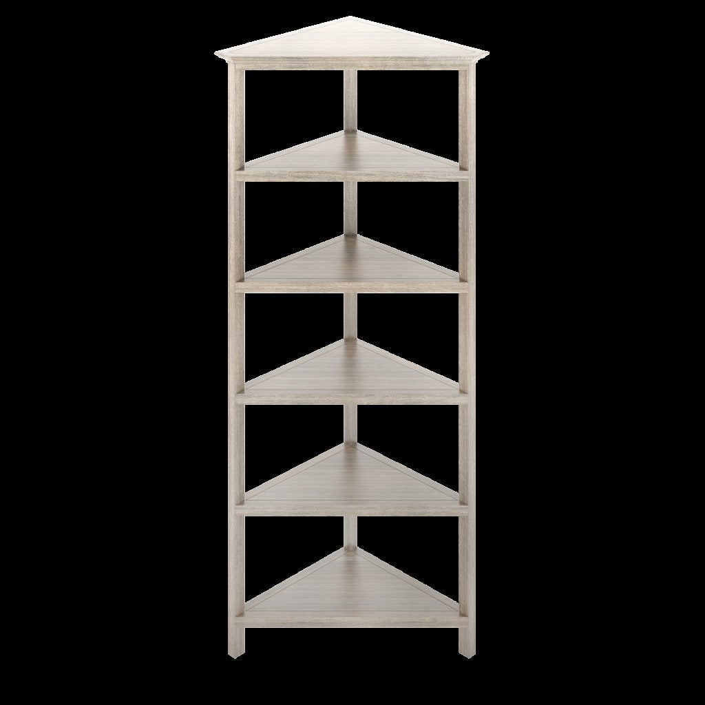 Gray Five Tier Solid Wood Corner Bookcase-0