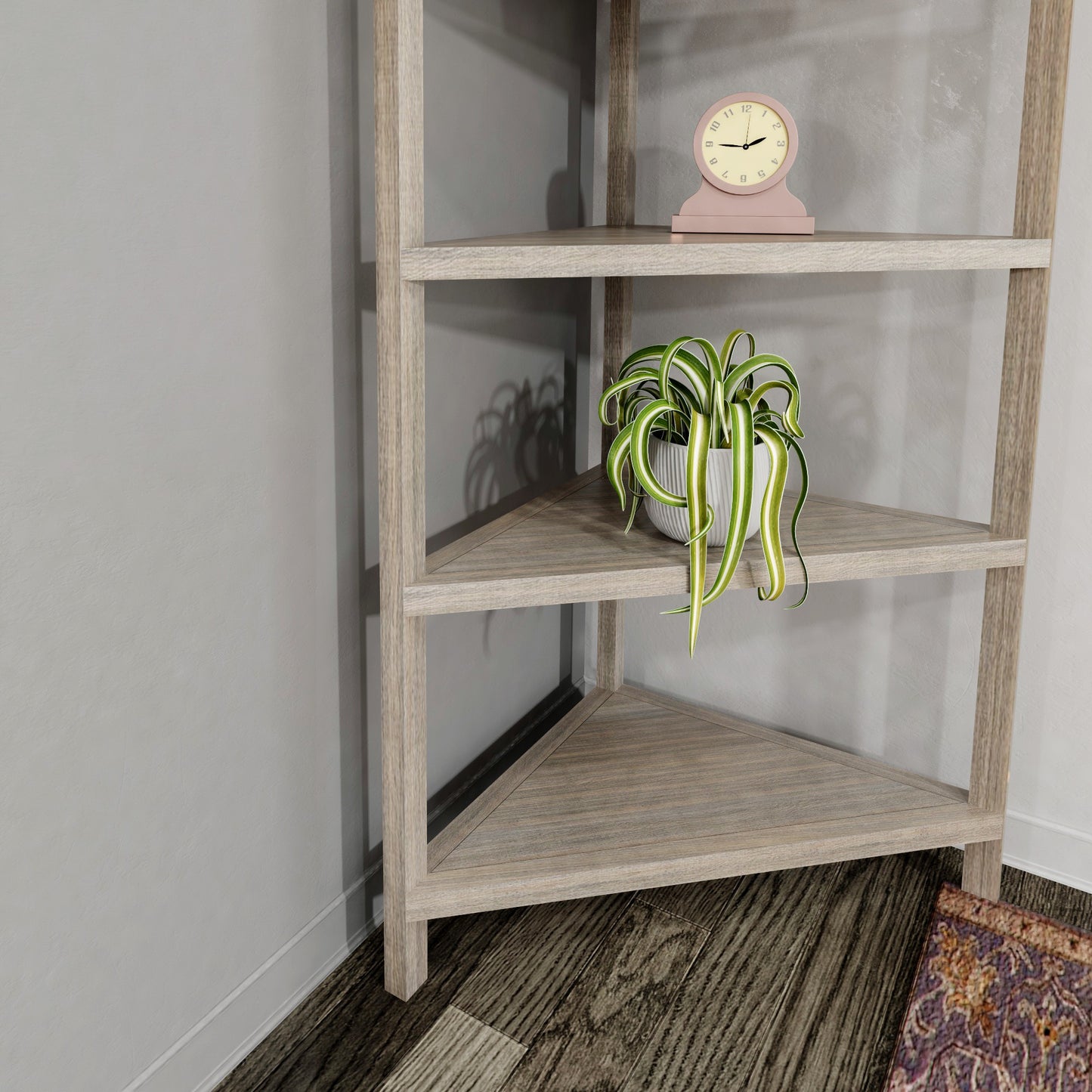Gray Five Tier Solid Wood Corner Bookcase-1