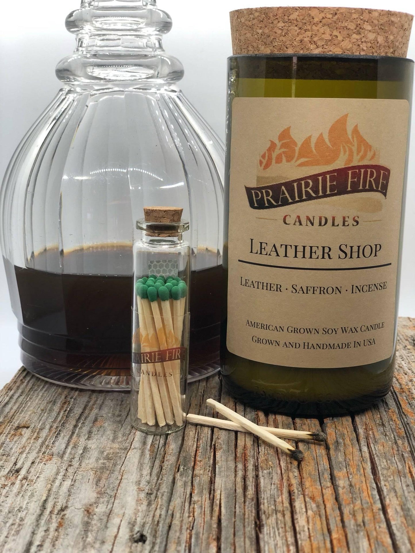 Leather Shop Soy Wax Candle | Repurposed Wine Bottle Candle Natural Cork | Handmade in USA Candle | Eco-Friendly Candle | Non-Toxic Soy Candle-0