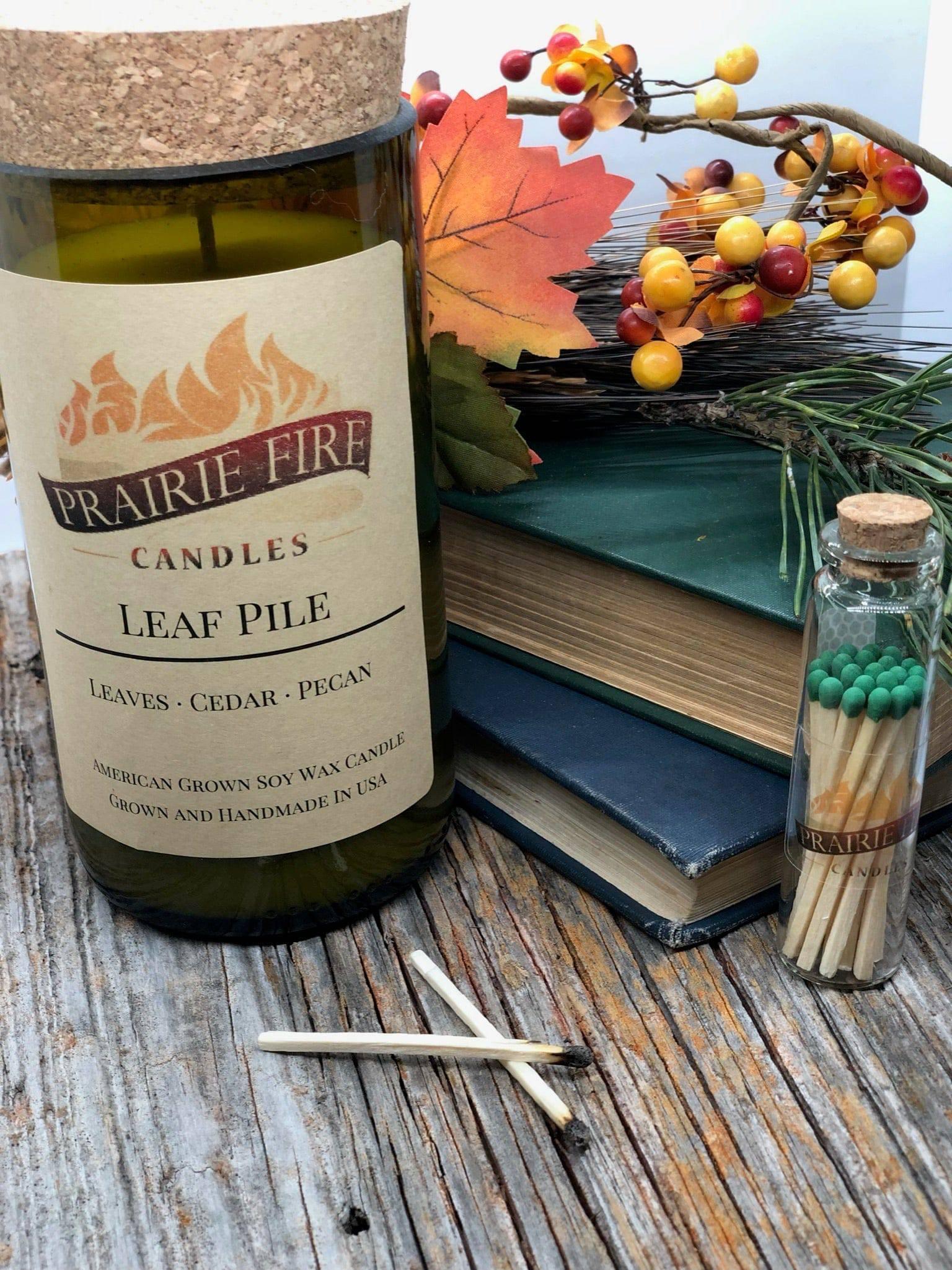 Leaf Pile Soy Wax Candle | Repurposed Wine Bottle Candle Natural Cork | Handmade in USA Candle | Eco-Friendly Candle | Non-Toxic Soy Candle-1