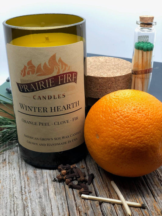 Winter Hearth Soy Wax Candle | Repurposed Wine Bottle Candle Natural Cork | Handmade in USA Candle | Eco-Friendly Candle | Non-Toxic Soy Candle-0