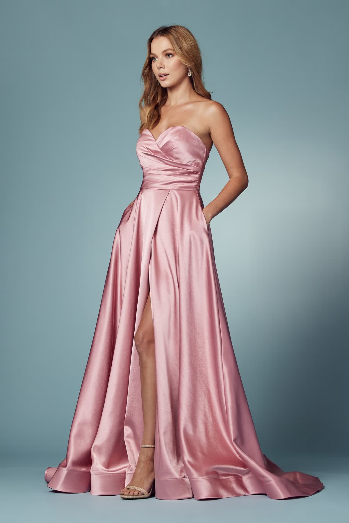 Strapless Satin High Slit Long Prom Dress NXR1036-2